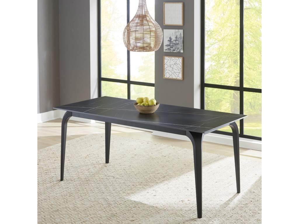Nicoya Stone Top Rectangular Dining Table in Black Stone and Black Metal - main image