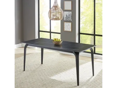 Nicoya Stone Top Rectangular Dining Table in Black Stone and Black Metal