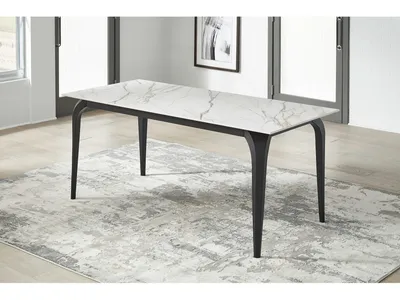 Nicoya Stone Top Rectangular Dining Table in Pumpkin Spice Stone and Black Metal