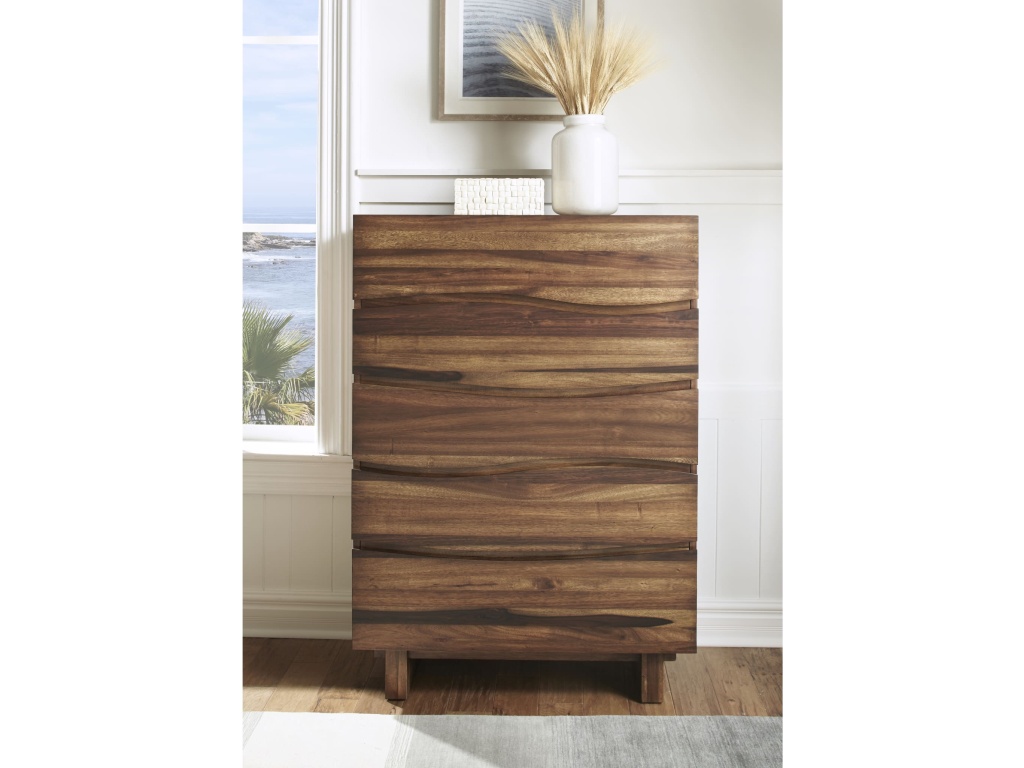 Ocean Five Drawer Solid Wood Chest in Natural Sengon (2024) - image 3