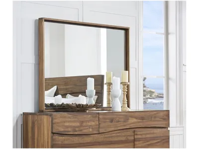 Ocean Solid Wood Floating Glass Mirror in Natural Sengon