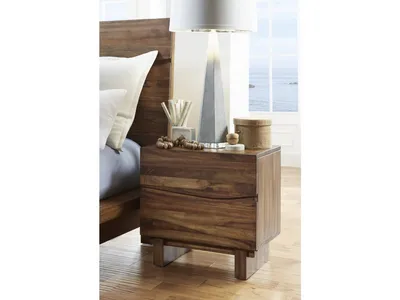 Ocean Two Drawer Solid Wood Nightstand in Natural Sengon