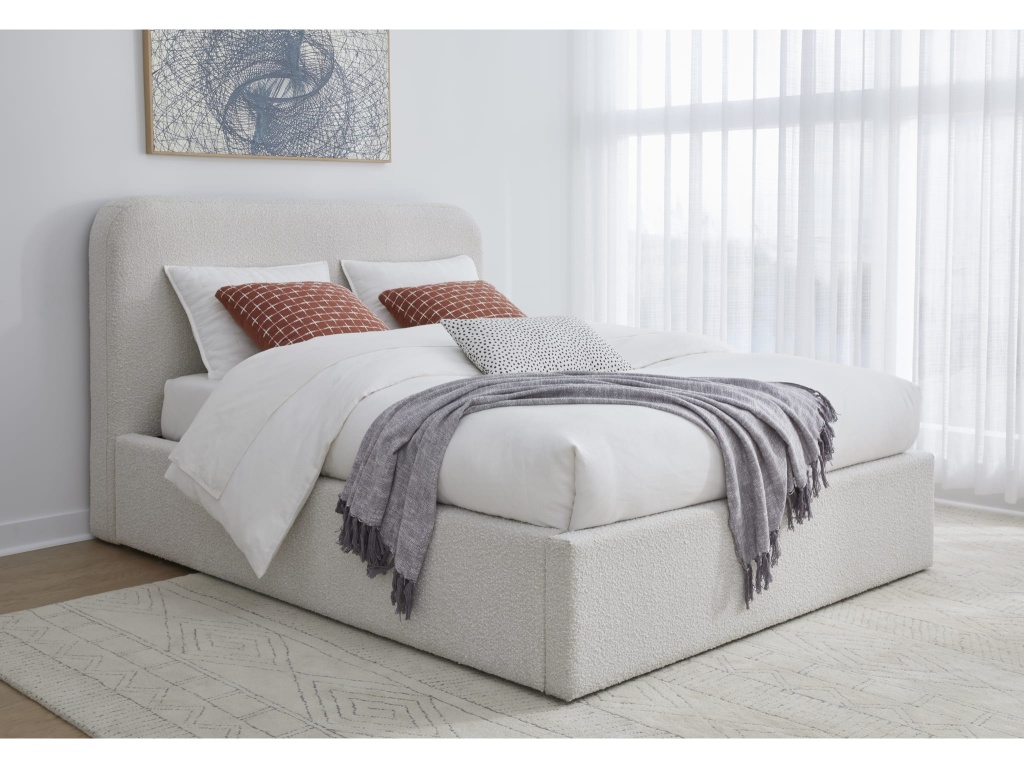 Off-White Upholstered Platform Bed in Ricotta Boucle - image 2