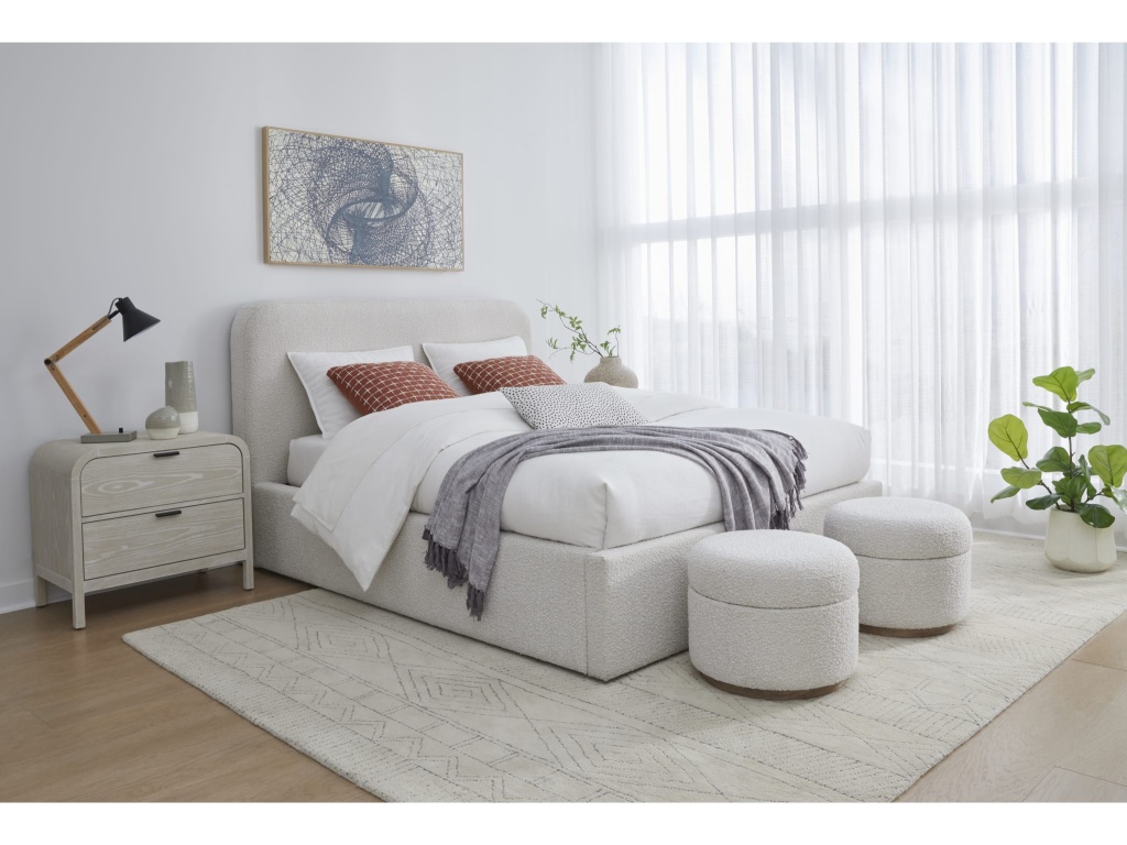 Off-White Upholstered Platform Bed in Ricotta Boucle - image 1
