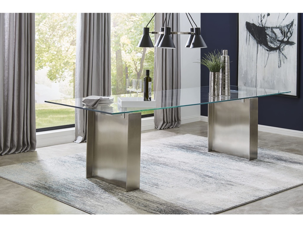 Omnia 104 inch Rectangular Dining Table Ultra Clear Glass and brushed Stainless Steel - main image