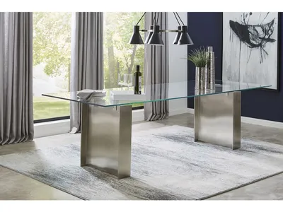 Omnia 104 inch Rectangular Dining Table Ultra Clear Glass and brushed Stainless Steel