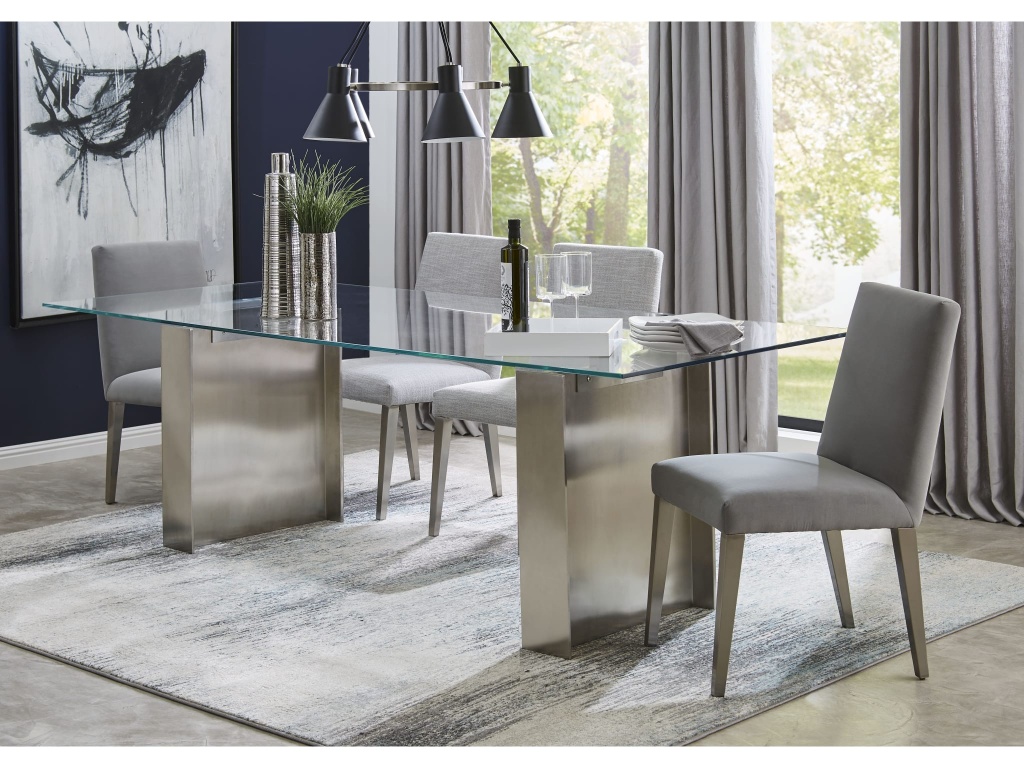 Omnia 84 inch Rectangular Dining Table Ultra Clear Glass and brushed Stainless Steel - image 1