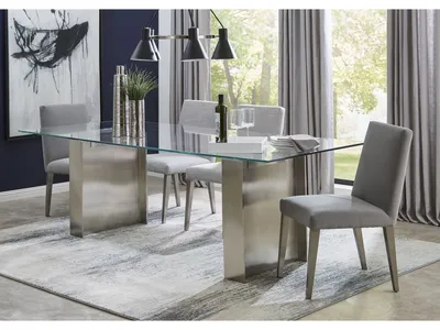 Omnia 84 inch Rectangular Dining Table Ultra Clear Glass and brushed Stainless Steel