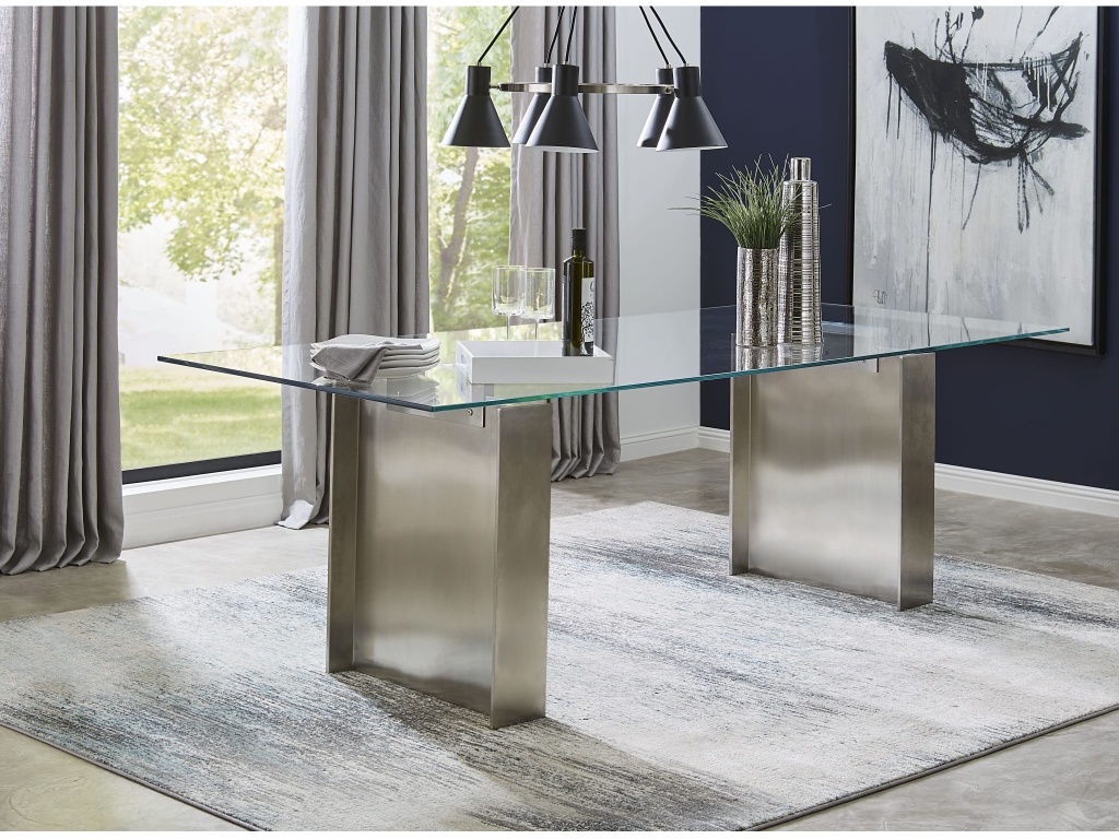 Omnia 84 inch Rectangular Dining Table Ultra Clear Glass and brushed Stainless Steel - main image