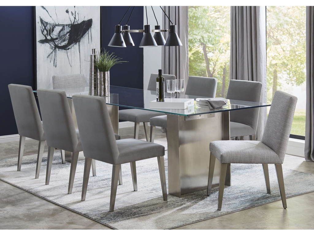 Omnia Dining Chair in Silver Linen and Brushed Stainless Steel - image 1