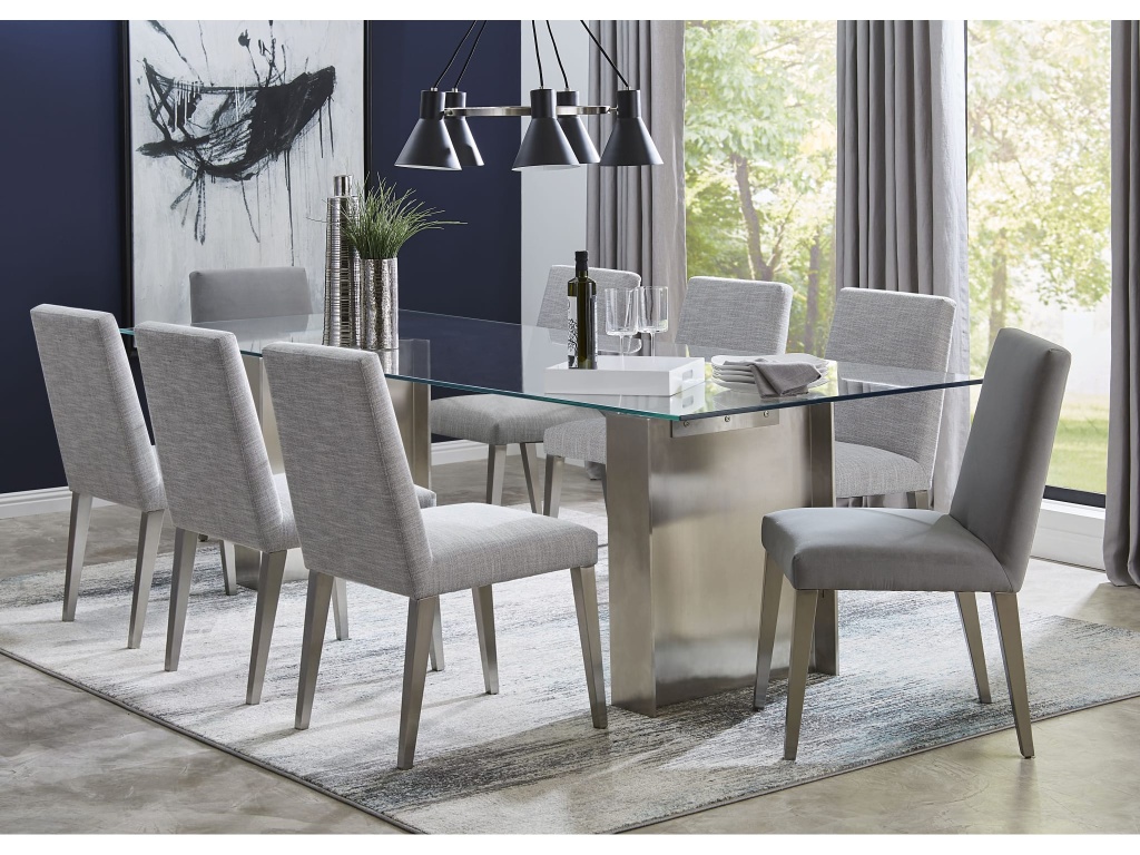 Omnia Dining Chair in Silver Linen and Brushed Stainless Steel - image 2