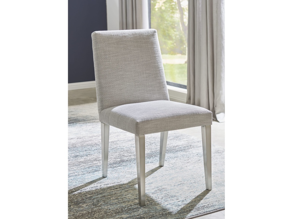 Omnia Dining Chair in Silver Linen and Brushed Stainless Steel - main image