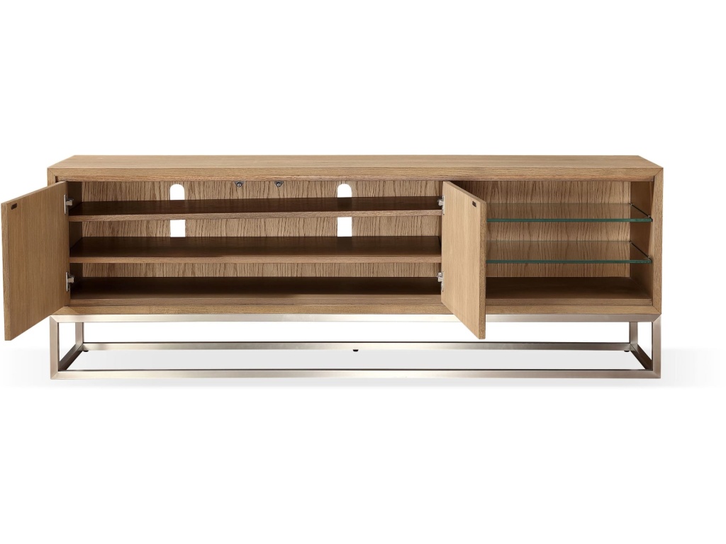 One Coastal Modern 74 inch TV Console in Brushed Stainless Steel and Bisque - image 1