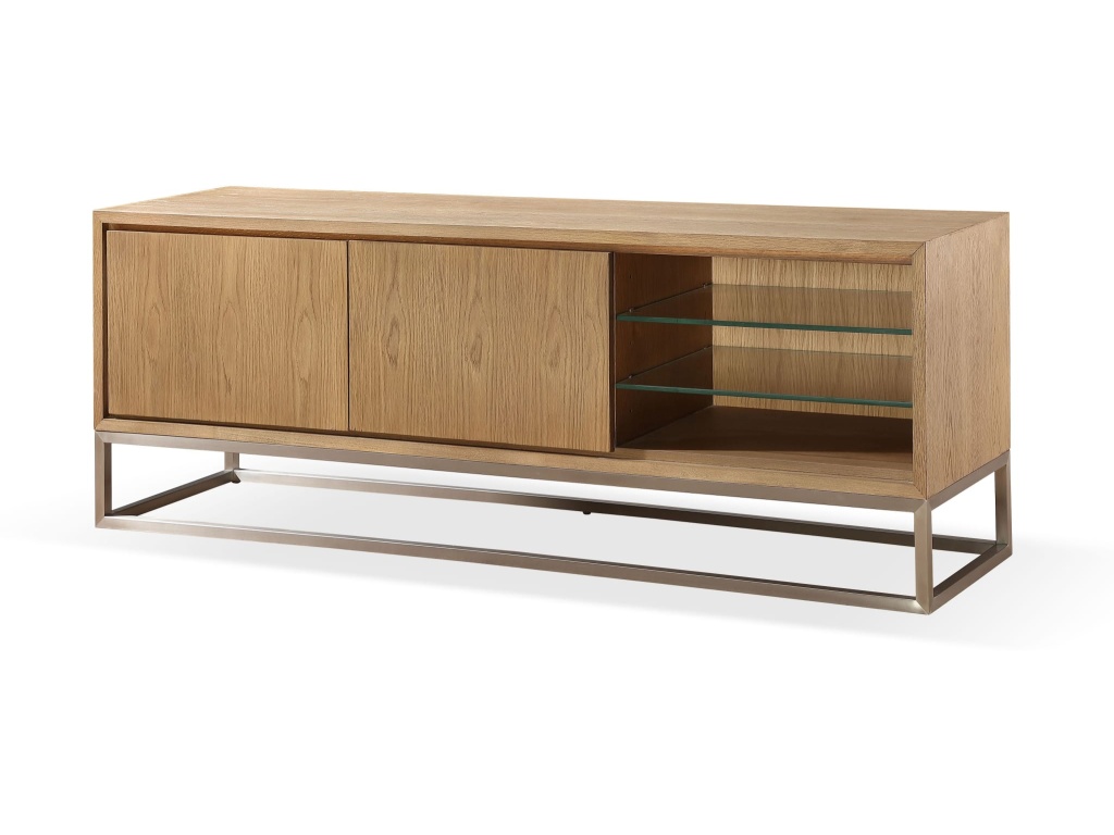 One Coastal Modern 74 inch TV Console in Brushed Stainless Steel and Bisque - image 2