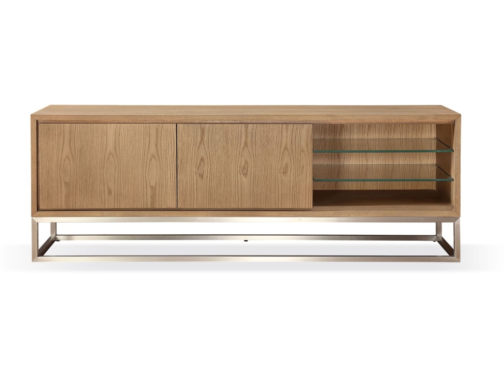 One Coastal Modern 74 inch TV Console in Brushed Stainless Steel and Bisque - main image