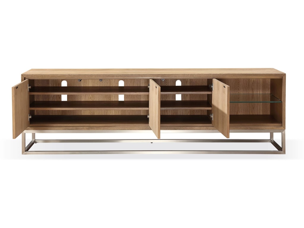 One Coastal Modern 84 inch TV Console in Brushed Stainless Steel and Bisque - image 1