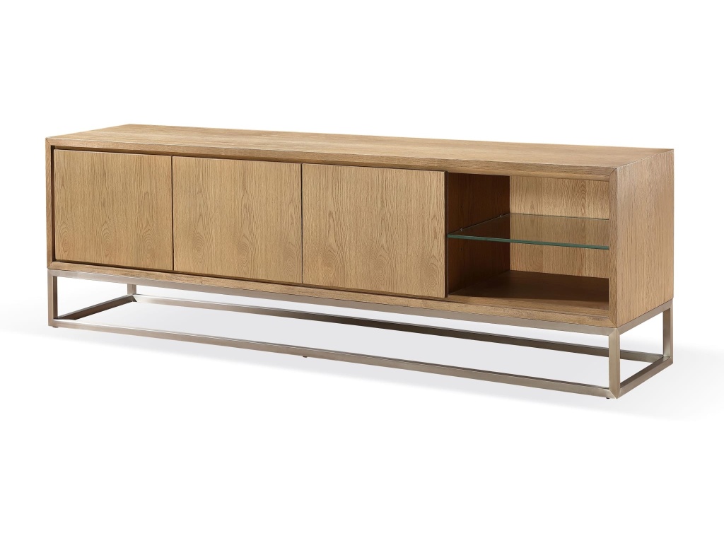 One Coastal Modern 84 inch TV Console in Brushed Stainless Steel and Bisque - image 2