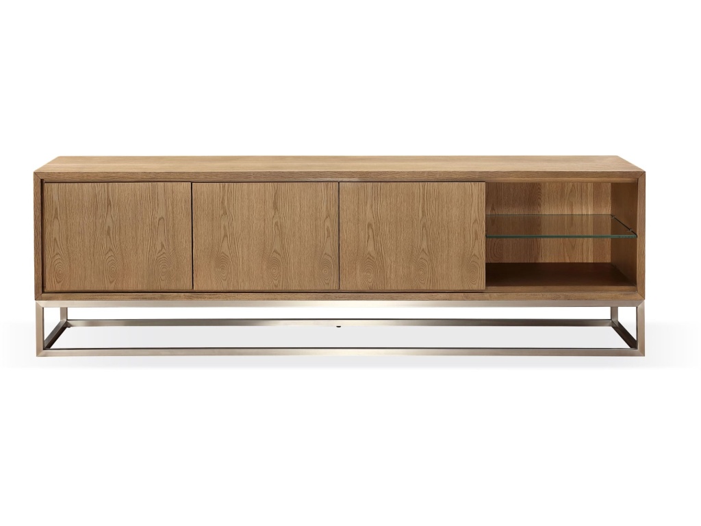 One Coastal Modern 84 inch TV Console in Brushed Stainless Steel and Bisque - main image