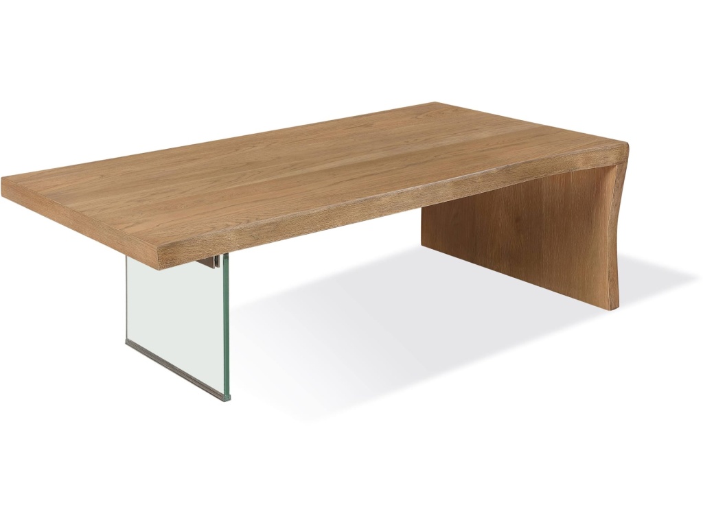 One Live-Edge White Oak and Glass Coffee Table in Bisque - image 2