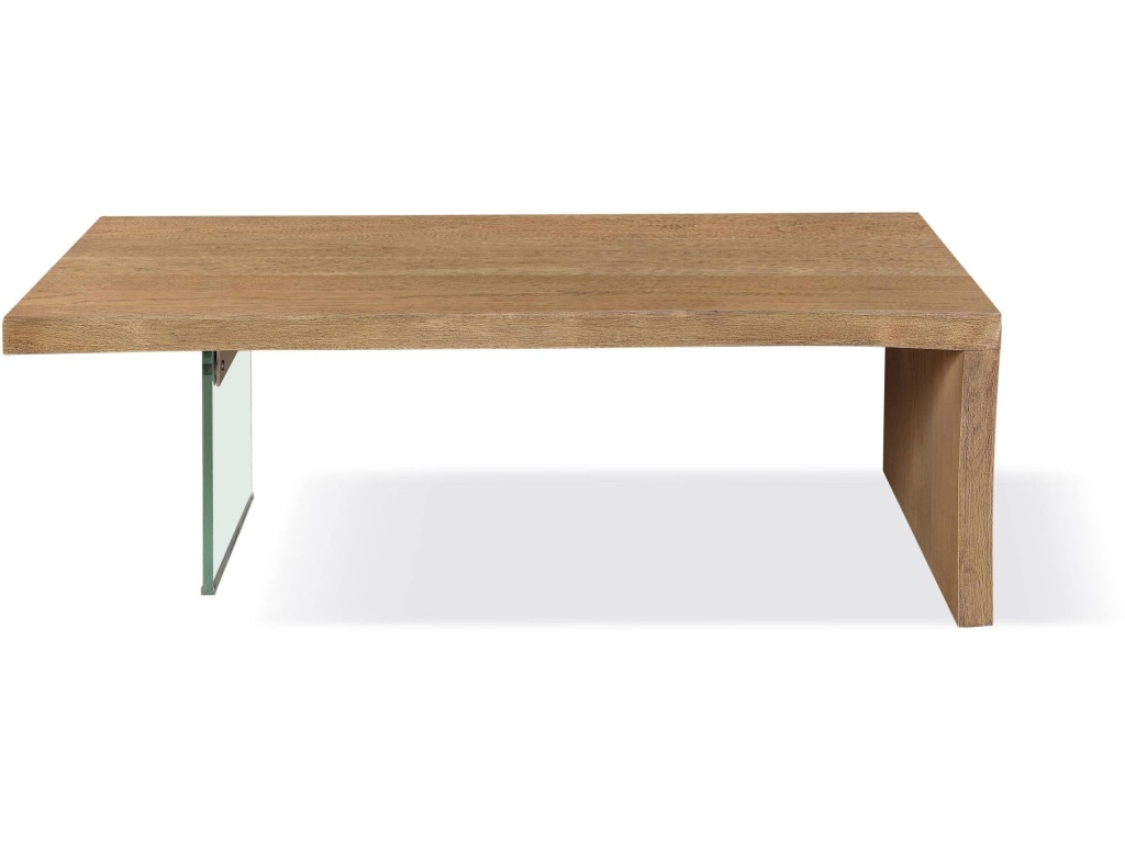 One Live-Edge White Oak and Glass Coffee Table in Bisque - main image