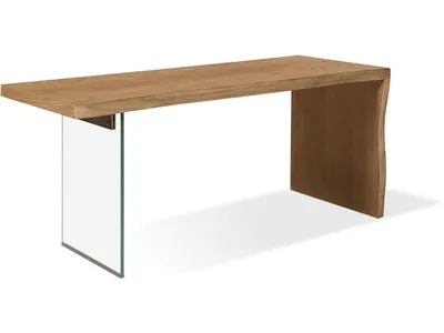 One Live-Edge White Oak and Glass Console Table in Bisque