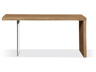 One Live-Edge White Oak and Glass Console Table in Bisque