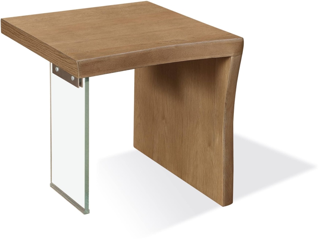 One Live-Edge White Oak and Glass End Table in Bisque - main image