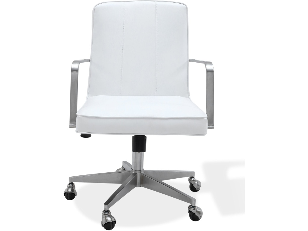 One Metal Frame Home Office Chair in Brushed Stainless Steel and White Leather - image 1