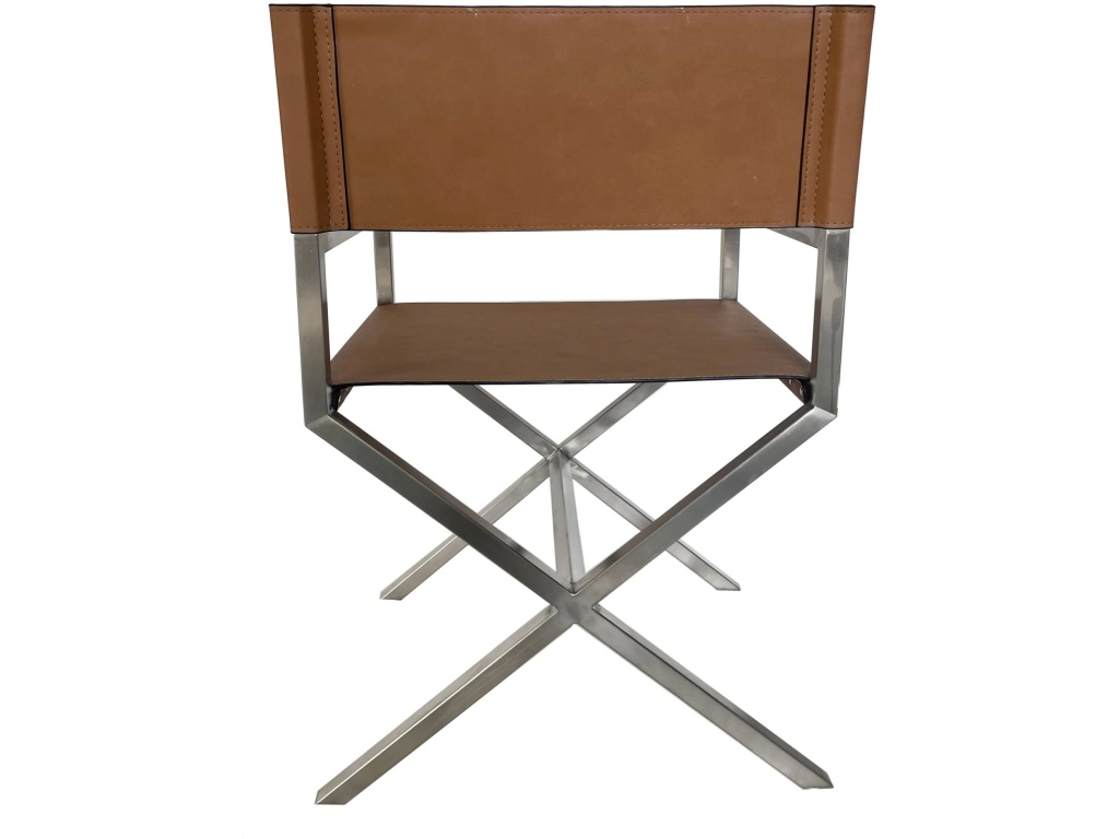 One Modern Coastal Director's Dining Arm Chair in Cognac and Brushed Stainless Steel - image 1