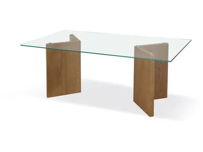 One Modern Coastal Glass Top Dining Table in White Oak