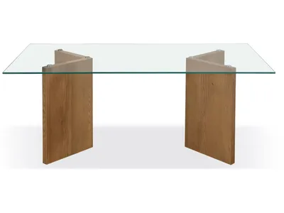 One Modern Coastal Glass Top Dining Table in White Oak