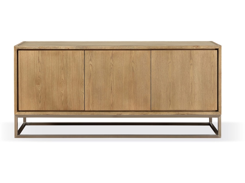 One Modern Coastal Metal Base Sideboard in White Oak and Brushed Stainless Steel - main image