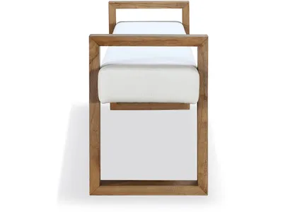 One Modern Coastal Sled Leg Upholstered Dining Bench in White Pearl and Bisque