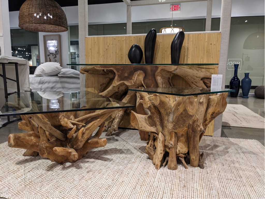 One Solid Teak Root Glass Top Coffee Table - image 1