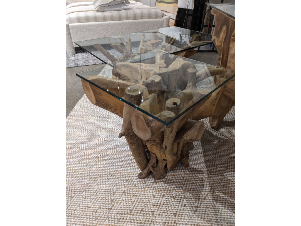 One Solid Teak Root Glass Top End Table - main image