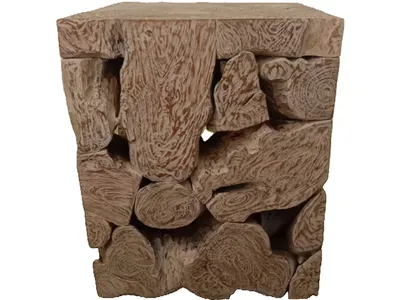 One Teak Slice Square End Table in Bleached Teak