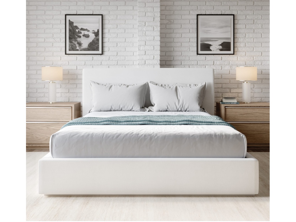 One Upholstered Platform Bed in Pearl - main image