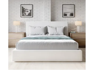 One Upholstered Platform Bed in Pearl