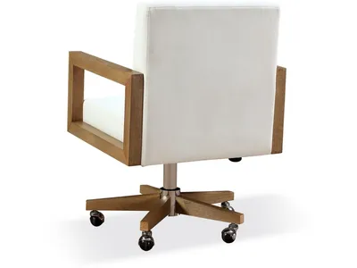 One Wood Frame Home Office Chair in Solid Wood and White Canvas