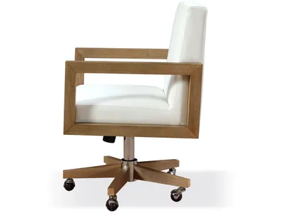 One Wood Frame Home Office Chair in Solid Wood and White Canvas