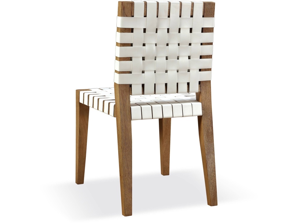 One Woven Leather and Solid Wood Dining Side Chair in White and Bisque - image 1