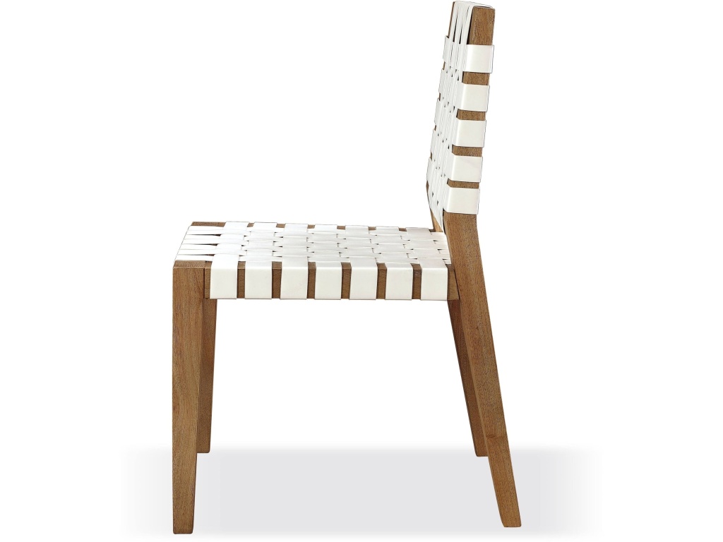 One Woven Leather and Solid Wood Dining Side Chair in White and Bisque - image 2
