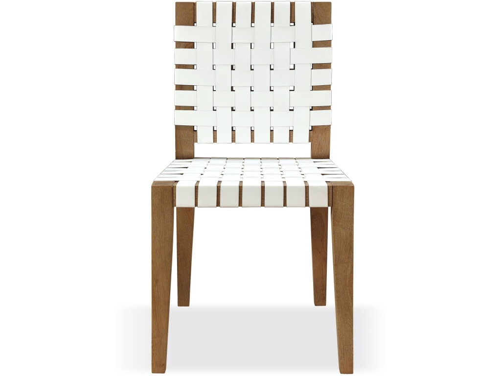 One Woven Leather and Solid Wood Dining Side Chair in White and Bisque - image 3