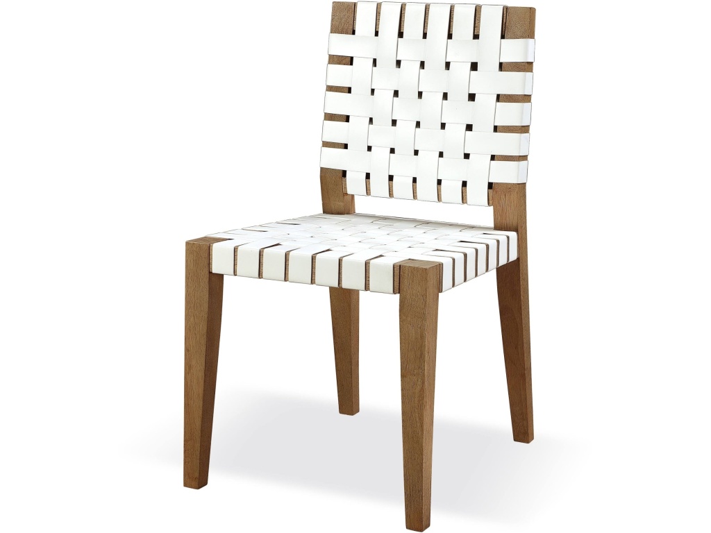 One Woven Leather and Solid Wood Dining Side Chair in White and Bisque - main image
