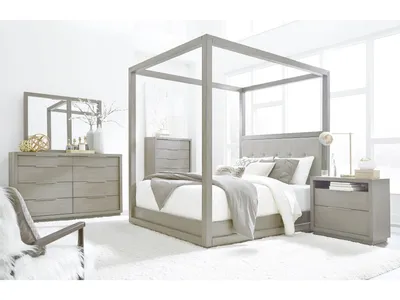Oxford Upholstered Canopy Bed in Mineral - Alternative View