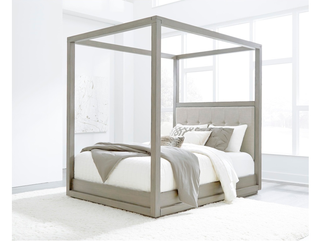 Oxford Upholstered Canopy Bed in Mineral - main image