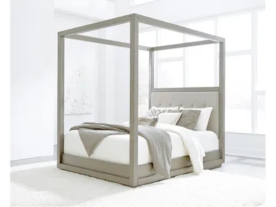 Oxford Upholstered Canopy Bed in Mineral
