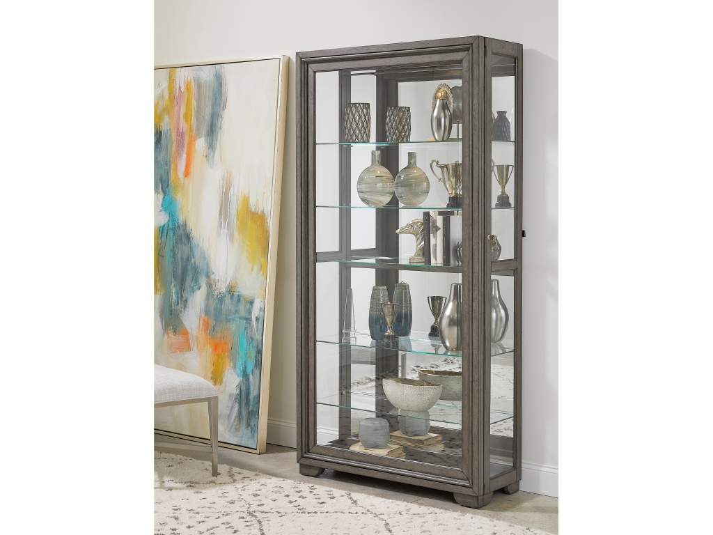 PFC Modern Wood Framed 5-Shelf Sliding Door Curio with LED Light - image 5