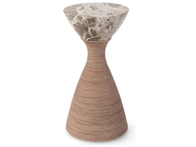 Ellory Leather And Stone Side Table Large, Tan