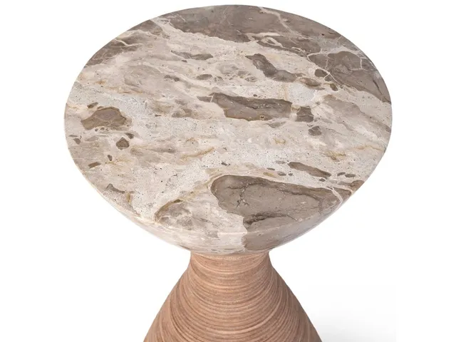 Ellory Leather And Stone Side Table Large, Tan